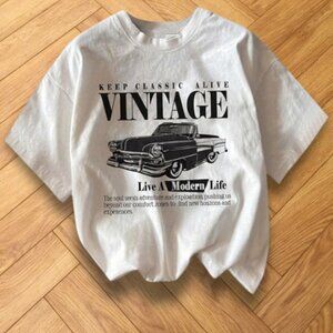White Y2K Classic Car Retro Graphic Tee Vintage Style Auto Shirt